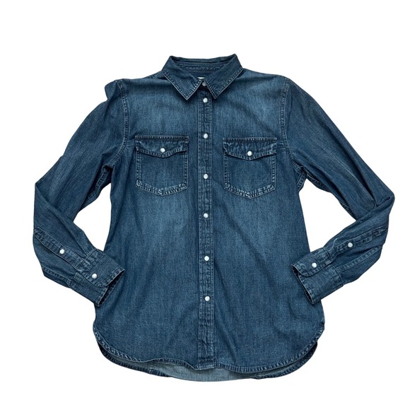 J.Crew Womens Slim Fit Denim Western Shirt Pearl Snap chambray Cotton Size 6 - Picture 2 of 8